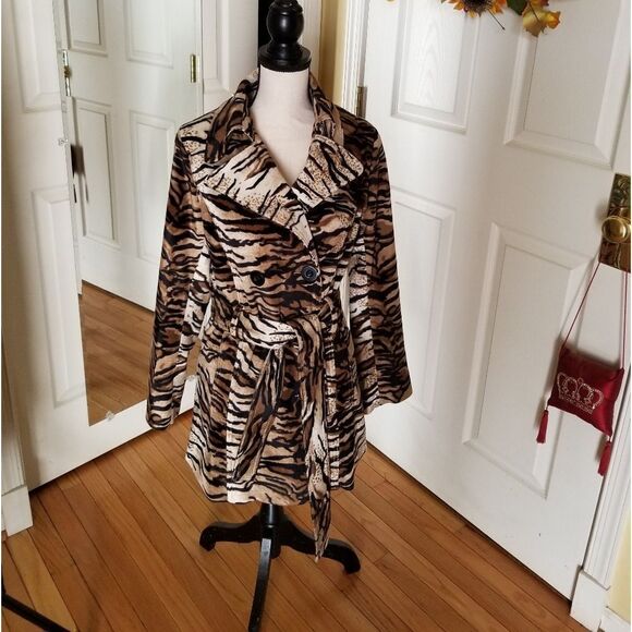 ANIMAL PRINT DOUBLE BREASTED TRENCH - Picture 1 of 6